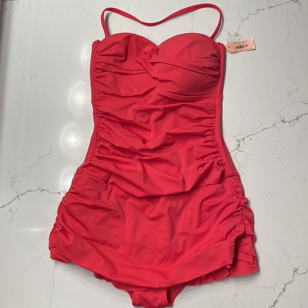 Dobreva Bandeau Halter Tummy Control One Piece Skirted Swimsuit